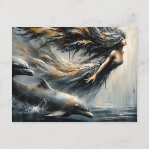 Carte Postale Fée Jouant Avec Des Dauphins