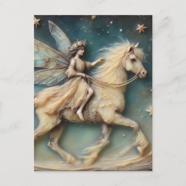 Carte Postale Fée montant son cheval (Devant)