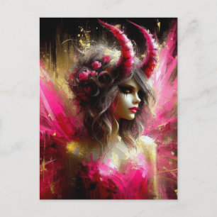 Carte Postale Fée rose Avec Cornes Imaginaire foncé Art