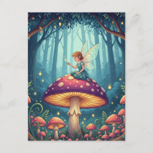 Carte Postale Fée sur un champignon