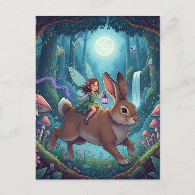 Carte Postale Fée sur un lapin (Devant)