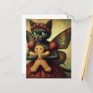 Carte Postale Fée Vampire de Noël Kitty avec pain d'épices