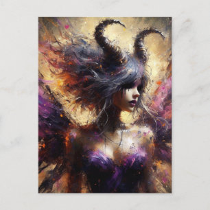 Carte Postale Fée violette avec cornes Imaginaire foncé Art