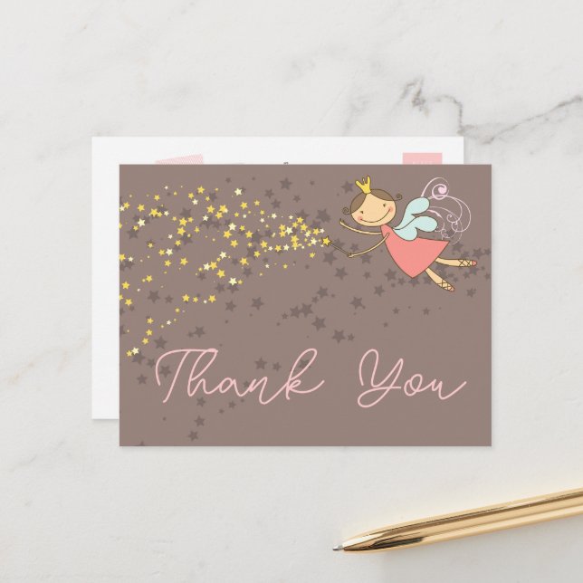 Carte Postale Fée Whimsical Princesse fille Merci d'anniversaire (Devant/Arrière en situation)
