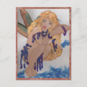 Carte Postale féerie à plumes avec perles