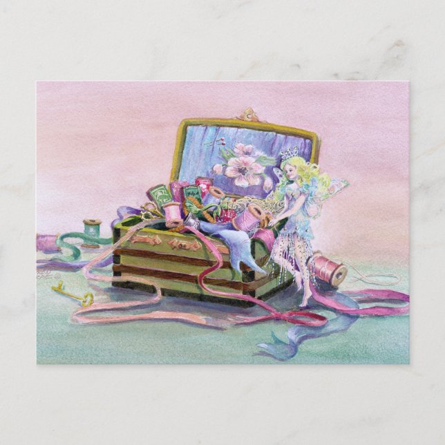 Carte Postale FÉERIE de la boîte à couture par SHARON SHARPE (Devant)