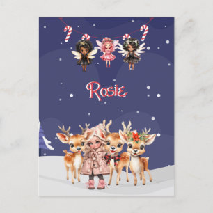 Carte Postale Fées de Sucre de canne de Noël pour filles de renn