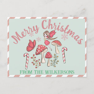 Carte Postale Fées et champignons de Noël mignons