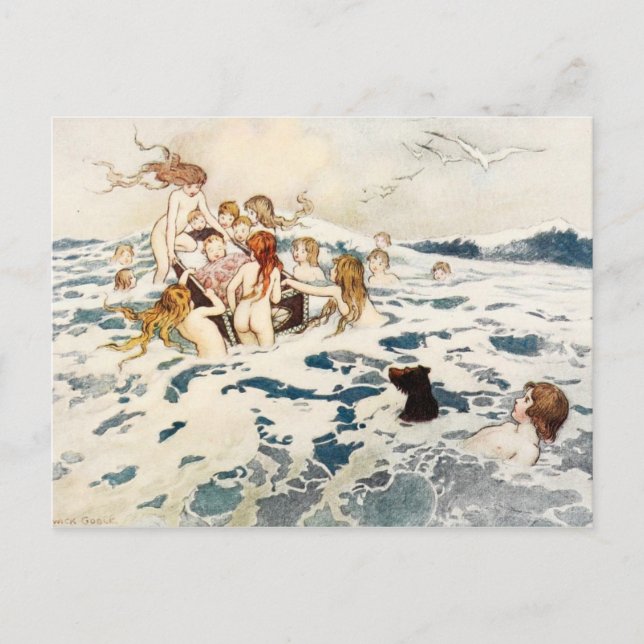 Carte Postale Fées transportant bébé dans le berceau (Devant)