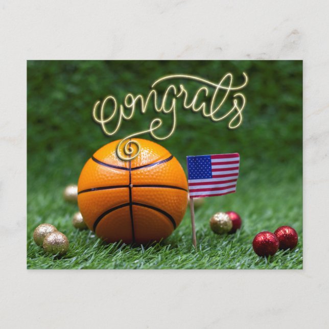 Carte Postale Félicitations à Basketball avec drapeau d'Amérique (Devant)