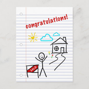 Carte Postale félicitations à la maison cahier papier esquisses