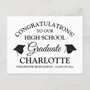 Carte Postale Félicitations à notre coutume diplômée noir blanc