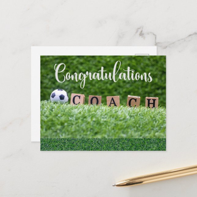 Carte Postale Félicitations au football pour l'entraîneur (Devant/Arrière en situation)