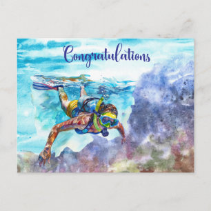 Carte Postale Félicitations au plongeur en scaphandre autonome  
