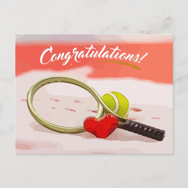 Carte Postale Félicitations balle de tennis en rouge avec amour (Devant)