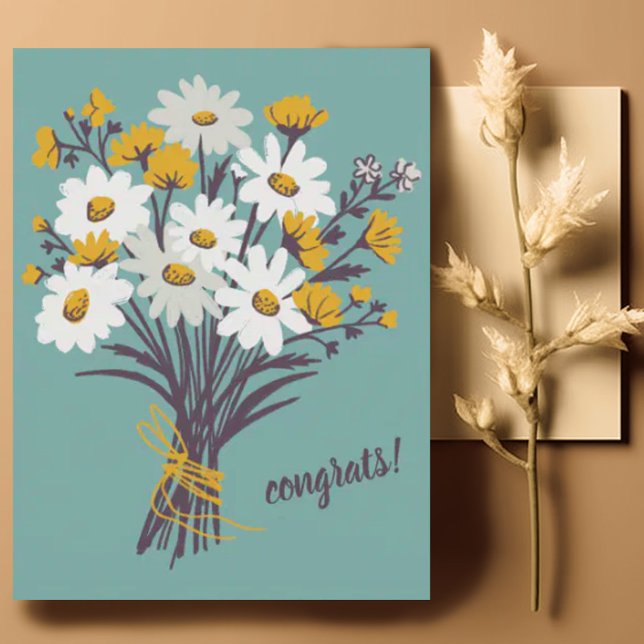 Carte Postale FÉLICITATIONS Bouquet de marguerites Floral Mignon (Simple postcard with wildflower daisy bouquet - perfect as a congratulations card)
