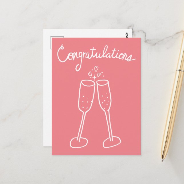 Carte Postale Félicitations Champagne À votre santé Croquis Dess (Devant/Arrière en situation)