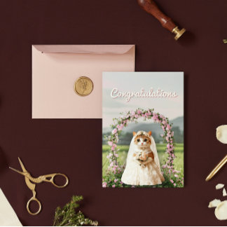 Carte Postale Félicitations de mariage floral de chat mignon
