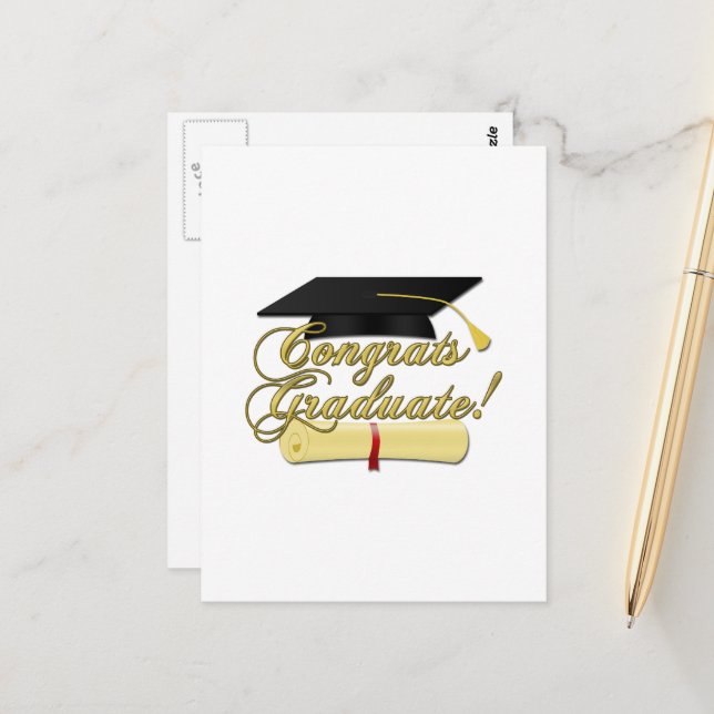 Carte Postale Félicitations Diplôme d'études supérieures et casq (Devant/Arrière en situation)