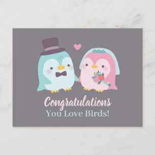 Carte Postale Félicitations drôles de mariage Manchots oiseaux d