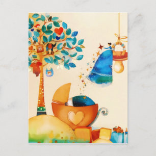Carte Postale Félicitations Fée Whimsical Nouveau-né bébé
