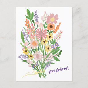 Carte Postale Félicitations Fleurs sauvages Gouache Peinte à la