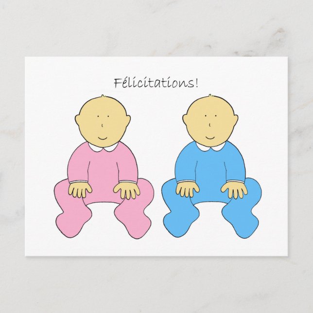 Carte Postale Félicitations French Twins Boy and Girl (Devant)