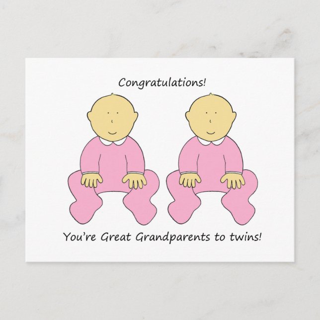 Carte Postale Félicitations grands-parents à Twin Girls. (Devant)