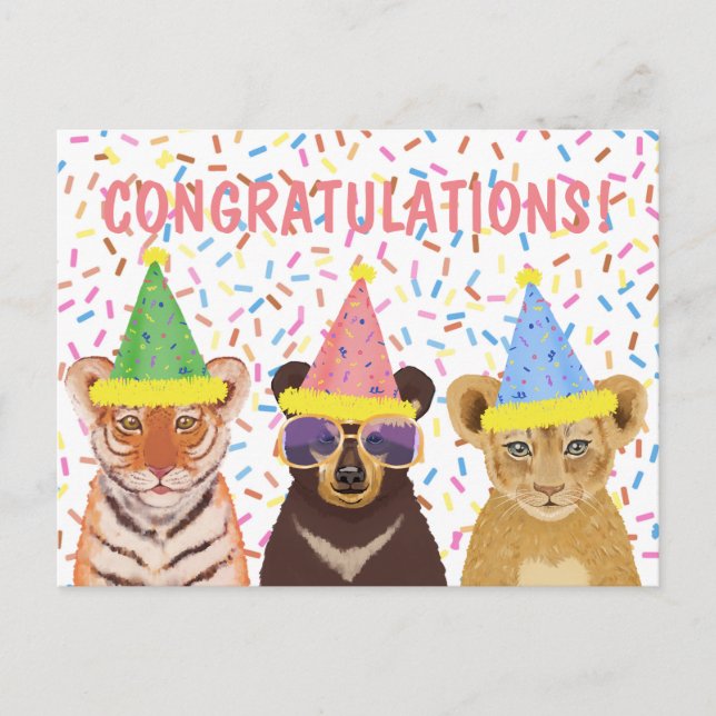 Carte Postale Félicitations - Illustration d'animaux sauvages (Devant)