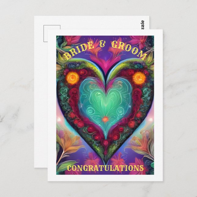 CARTE POSTALE FÉLICITATIONS MARIE ET MARIÉ   (Devant / Derrière)