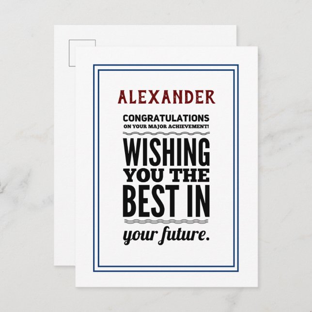 Carte Postale Félicitations Pour Les Réalisations (Devant / Derrière)