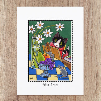 Carte Postale Feline Artiste amusant Peinture de chat personnali