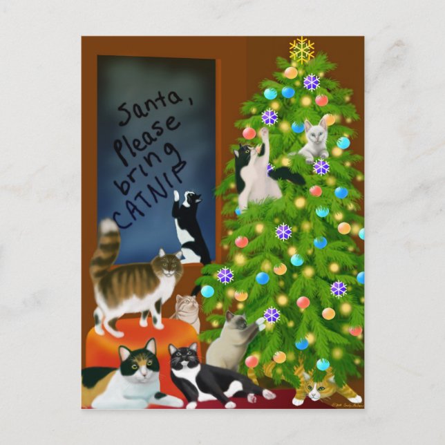 Carte postale Feline Family Christmas (Devant)