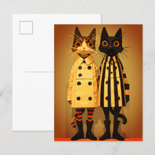 Carte Postale Félins à la Mode – Manteaux et Bottes Originaux po