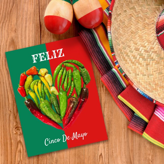 Carte Postale Feliz Cinco de Mayo Chili Peppers Coeur (Cinco de Mayo postcard)