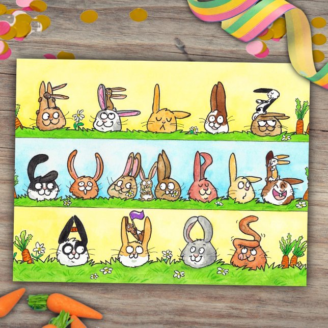 Carte postale Feliz Cumpleaños Bunnies (Créateur téléchargé)
