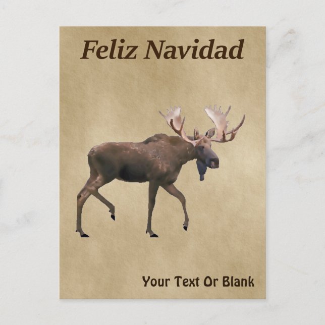 Carte Postale Feliz Navidad - Moose Sur Ancien Papier (Devant)