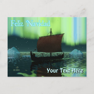 Carte Postale Feliz Navidad - Viking Ship Et Les Lumières Du Nor