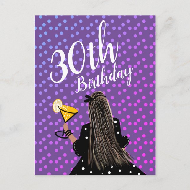 Carte Postale Femme 30 ans Anniversaire Cocktail Mode Beauté (Devant)
