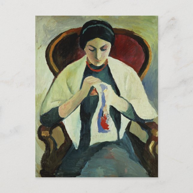 Carte Postale Femme à coudre (Devant)