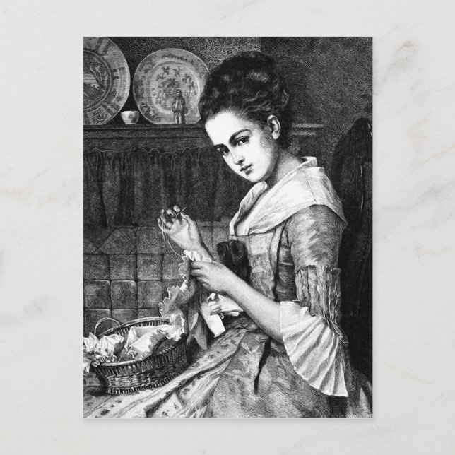 Carte Postale Femme à coudre (Devant)