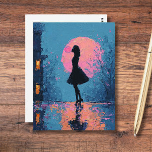 Carte Postale Femme à la Lune Rose Impressionniste Bubble Gum Bu