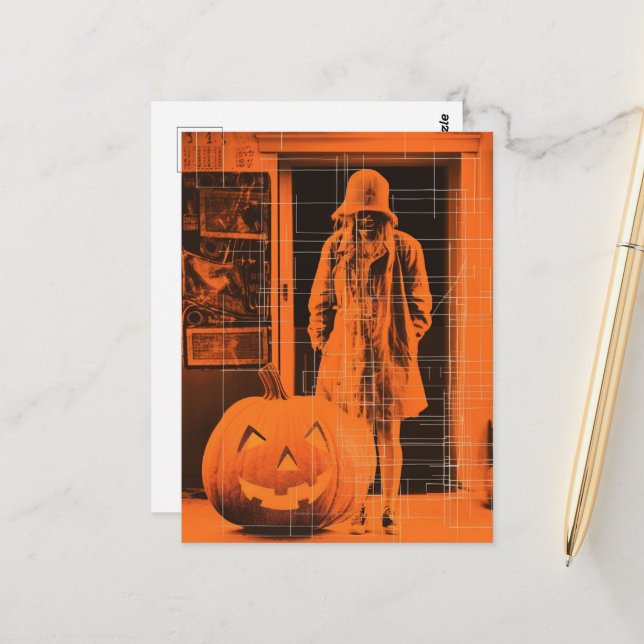 Carte Postale Femme à Orange Halloween (Devant/Arrière en situation)