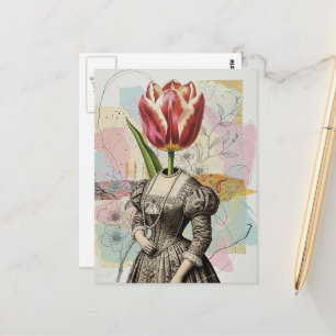 Carte Postale Femme à tête de tulipe