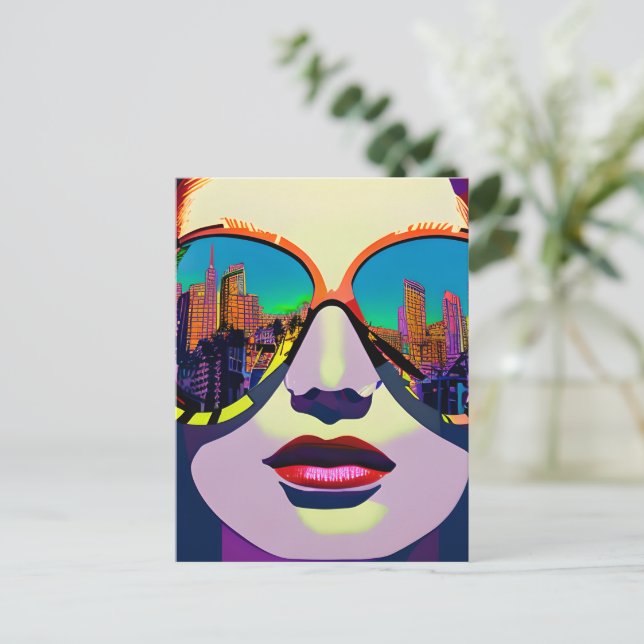 Carte Postale Femme Abstraite en lunettes de soleil avec réflexi (Debout devant)