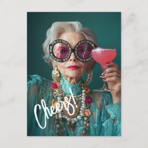 Carte Postale Femme Âgée Glamour audacieuse mode de luxe