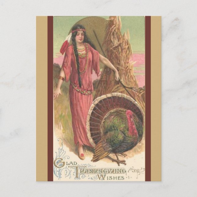 Carte Postale Femme amérindienne vintage Thanksgiving (Devant)