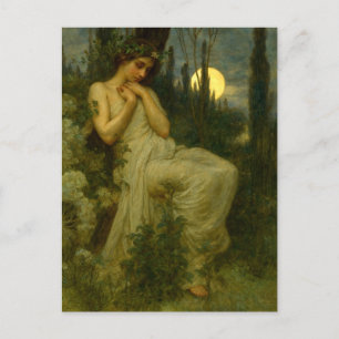 Carte Postale Femme Art Nouveau dans un jardin sous une lune de