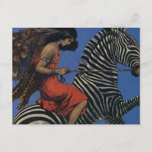Carte Postale Femme Art Nouveau Zèbre Vintage