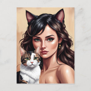 Carte Postale Femme artistique avec chat
